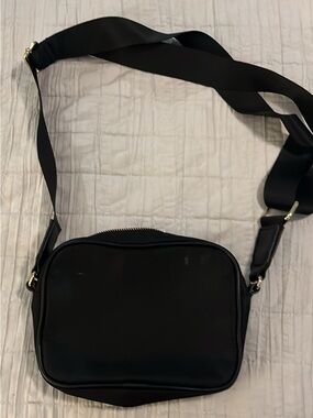 a new day Black Men's Crossbody Belt Bag with Gold Hardware